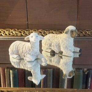 Pair of Bisque Ceramic Sheep
